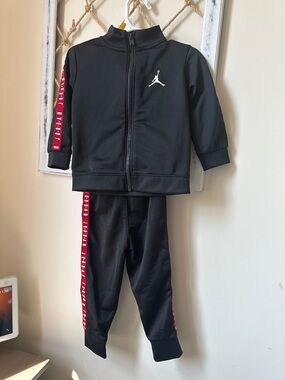 Jordan Black Kids Sweatpants with Red Side Tape